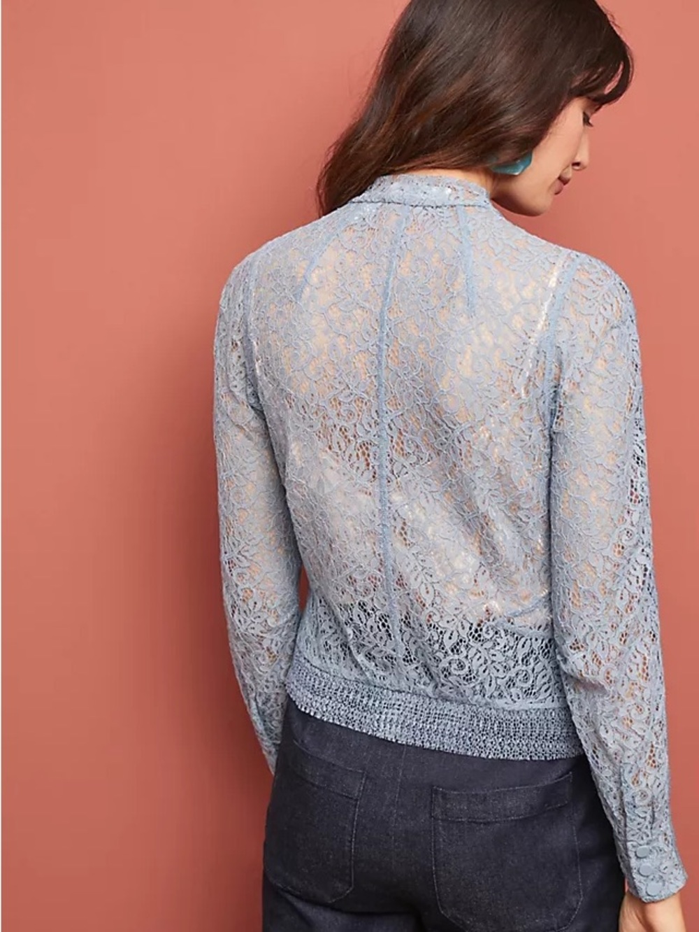 Byron Lars Reese Lace Ruffle Blouse Sheer Blue - Picture 3 of 9